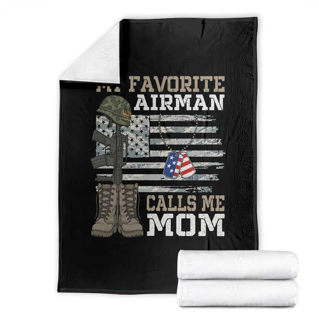 Proud Air Force Mom Throw Blanket My Favorite Airman Military Family Camo US Flag TS10 Black Print Your Wear