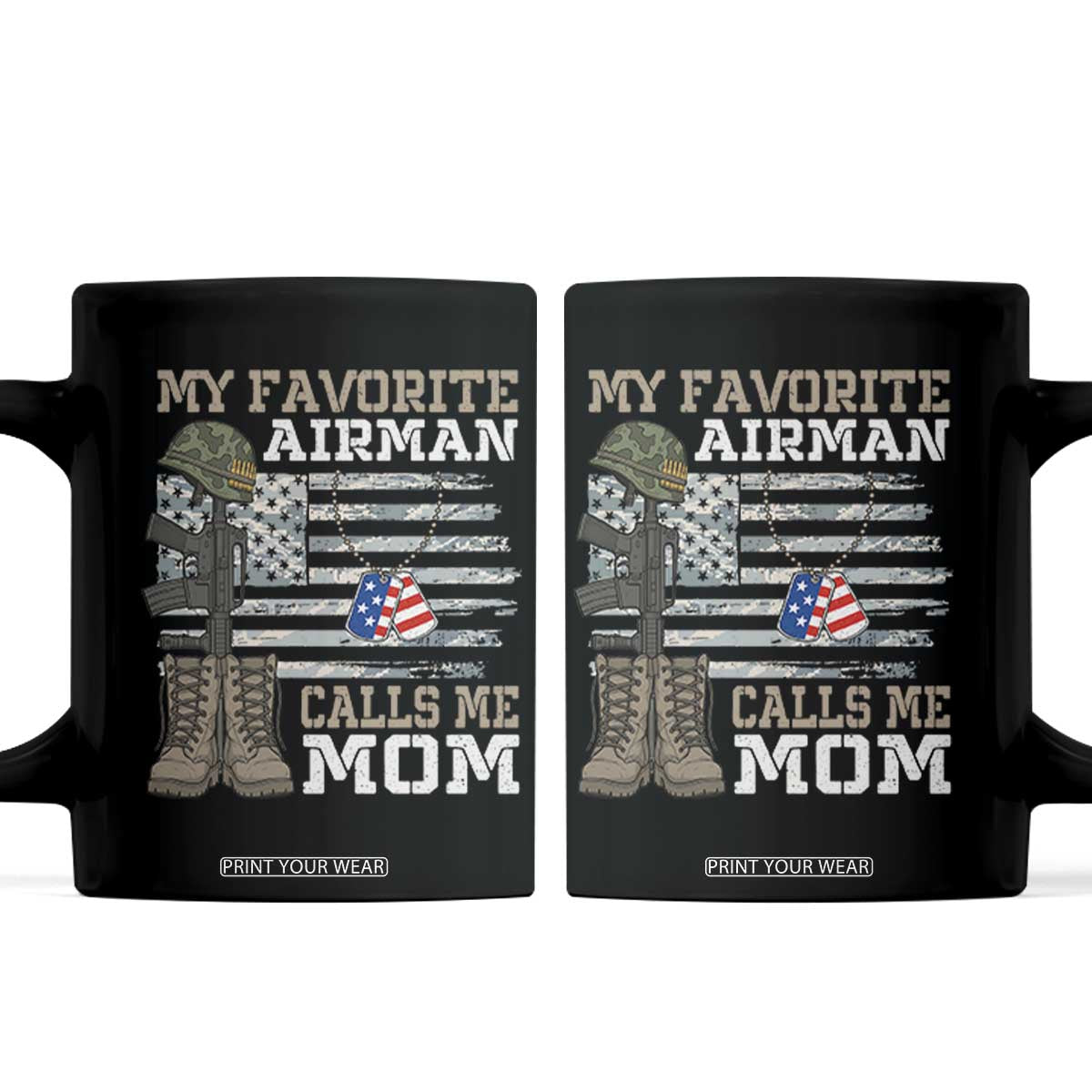 Proud Air Force Mom Coffee Mug My Favorite Airman Military Family Camo US Flag TS10 Black Print Your Wear
