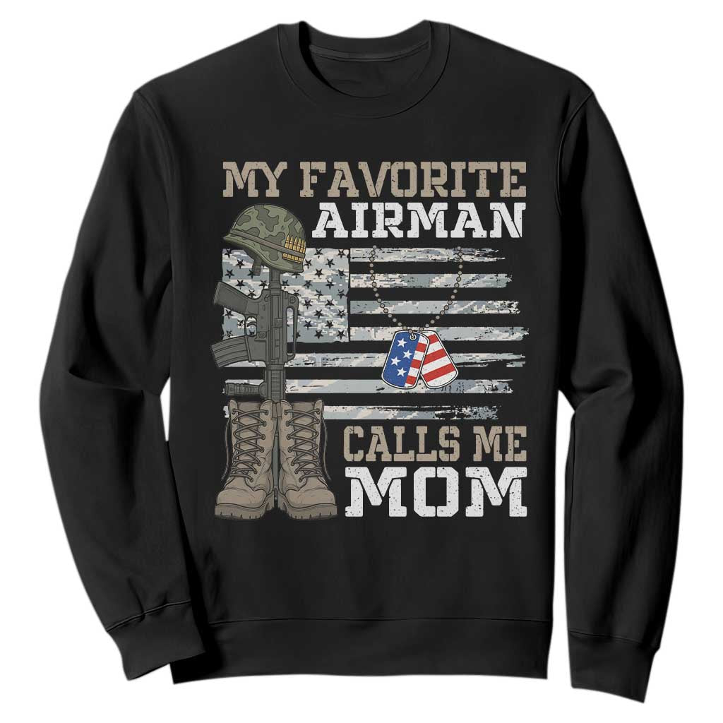 Proud Air Force Mom Sweatshirt My Favorite Airman Military Family Camo US Flag TS10 Black Print Your Wear