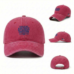 Veteran US Air Force Washed Cotton Baseball Cap This Is My Retirement Uniform TS10 Washed Cap Universal Fit Red Print Your Wear
