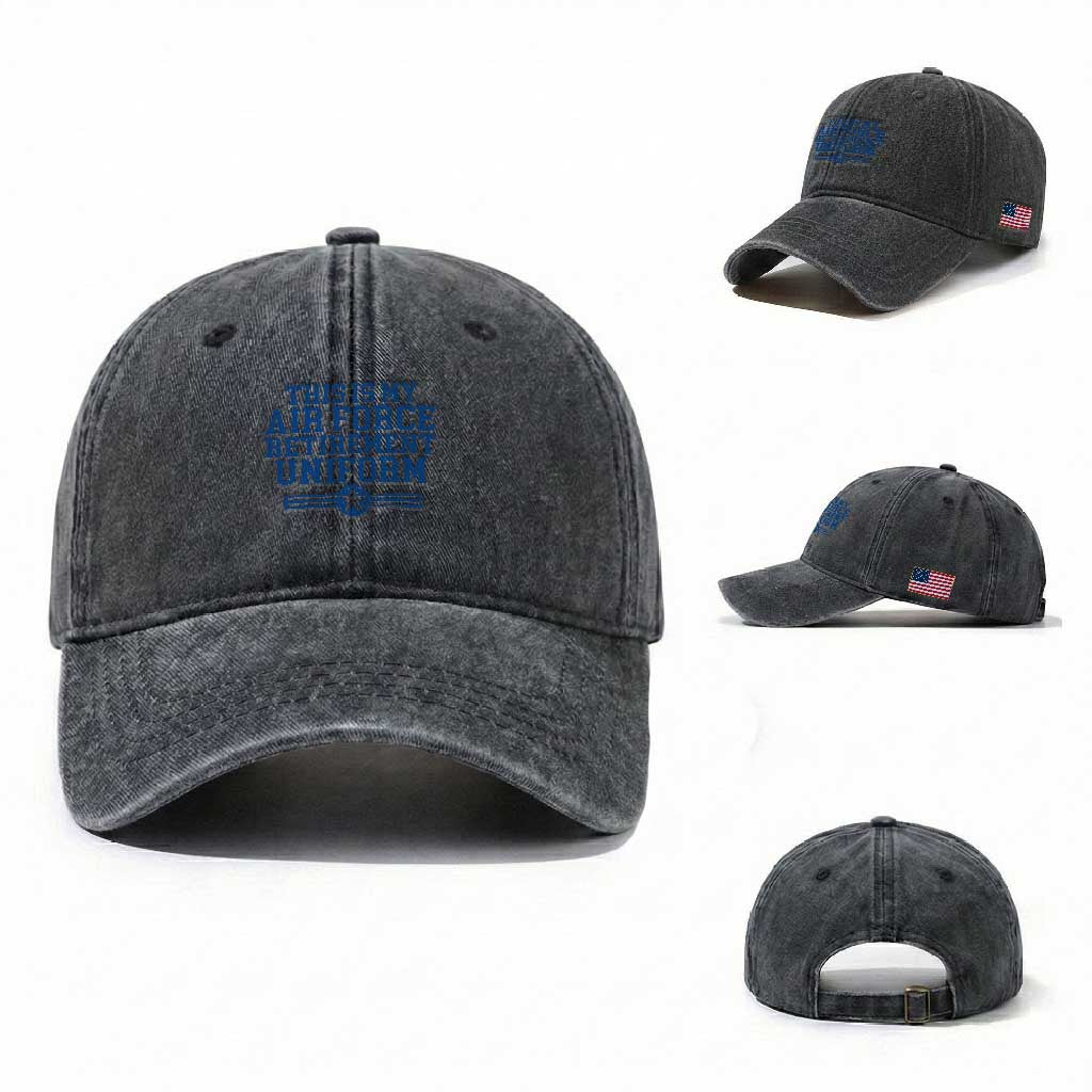 Veteran US Air Force Washed Cotton Baseball Cap This Is My Retirement Uniform TS10 Washed Cap Universal Fit Dark Gray Print Your Wear