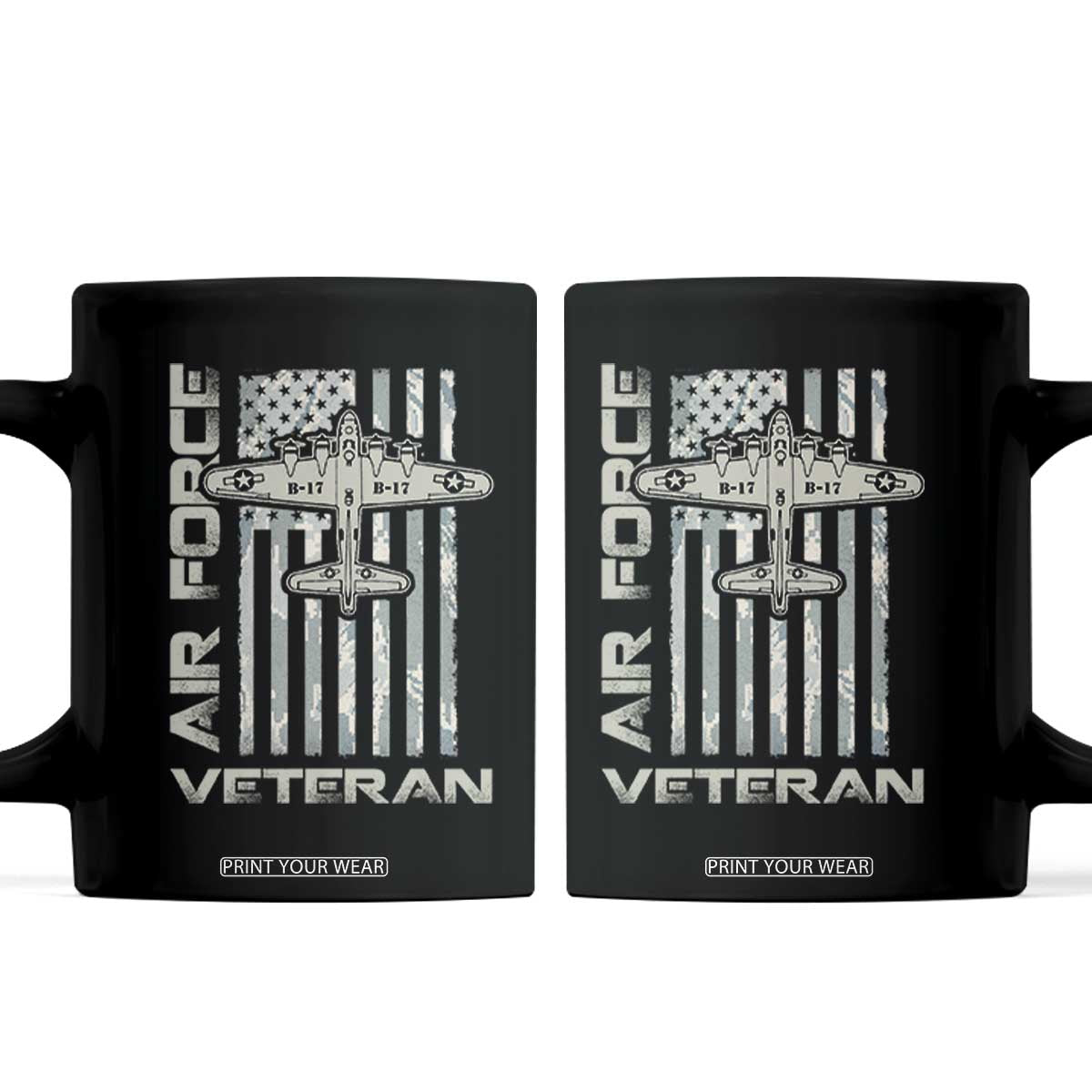 Air Force Veteran Coffee Mug Vintage Camo USA Flag Veterans TS10 Black Print Your Wear