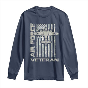 Air Force Veteran Long Sleeve Shirt Vintage Camo USA Flag Veterans TS10 Navy Print Your Wear