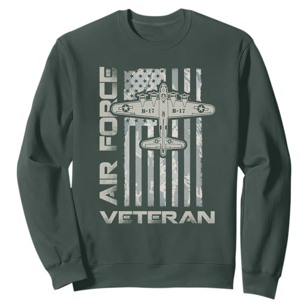 Air Force Veteran Sweatshirt Vintage Camo USA Flag Veterans TS10 Dark Forest Green Print Your Wear