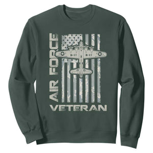 Air Force Veteran Sweatshirt Vintage Camo USA Flag Veterans TS10 Dark Forest Green Print Your Wear