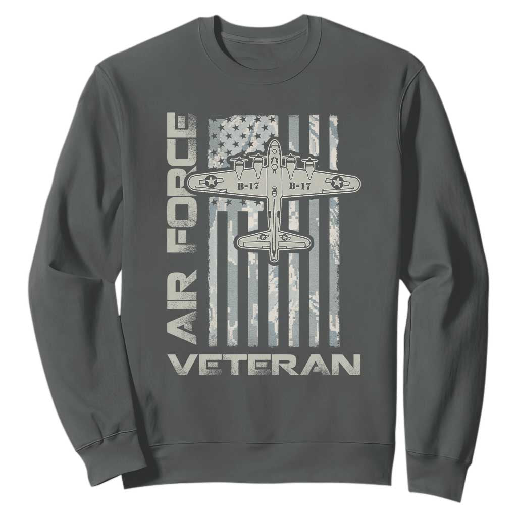 Air Force Veteran Sweatshirt Vintage Camo USA Flag Veterans TS10 Dark Heather Print Your Wear