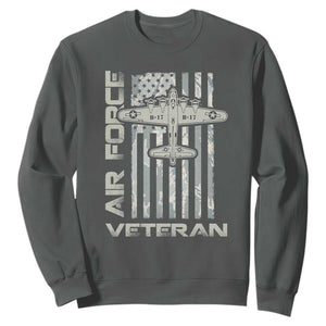Air Force Veteran Sweatshirt Vintage Camo USA Flag Veterans TS10 Dark Heather Print Your Wear