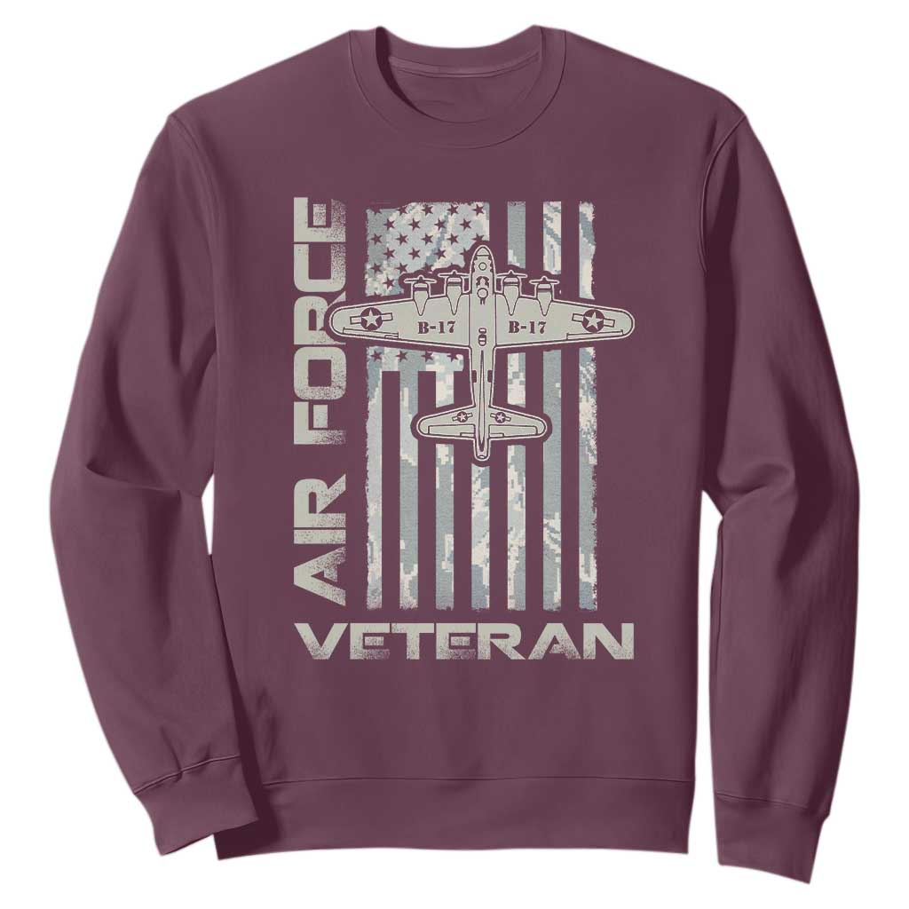 Air Force Veteran Sweatshirt Vintage Camo USA Flag Veterans TS10 Maroon Print Your Wear