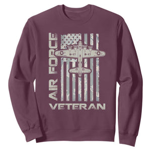 Air Force Veteran Sweatshirt Vintage Camo USA Flag Veterans TS10 Maroon Print Your Wear