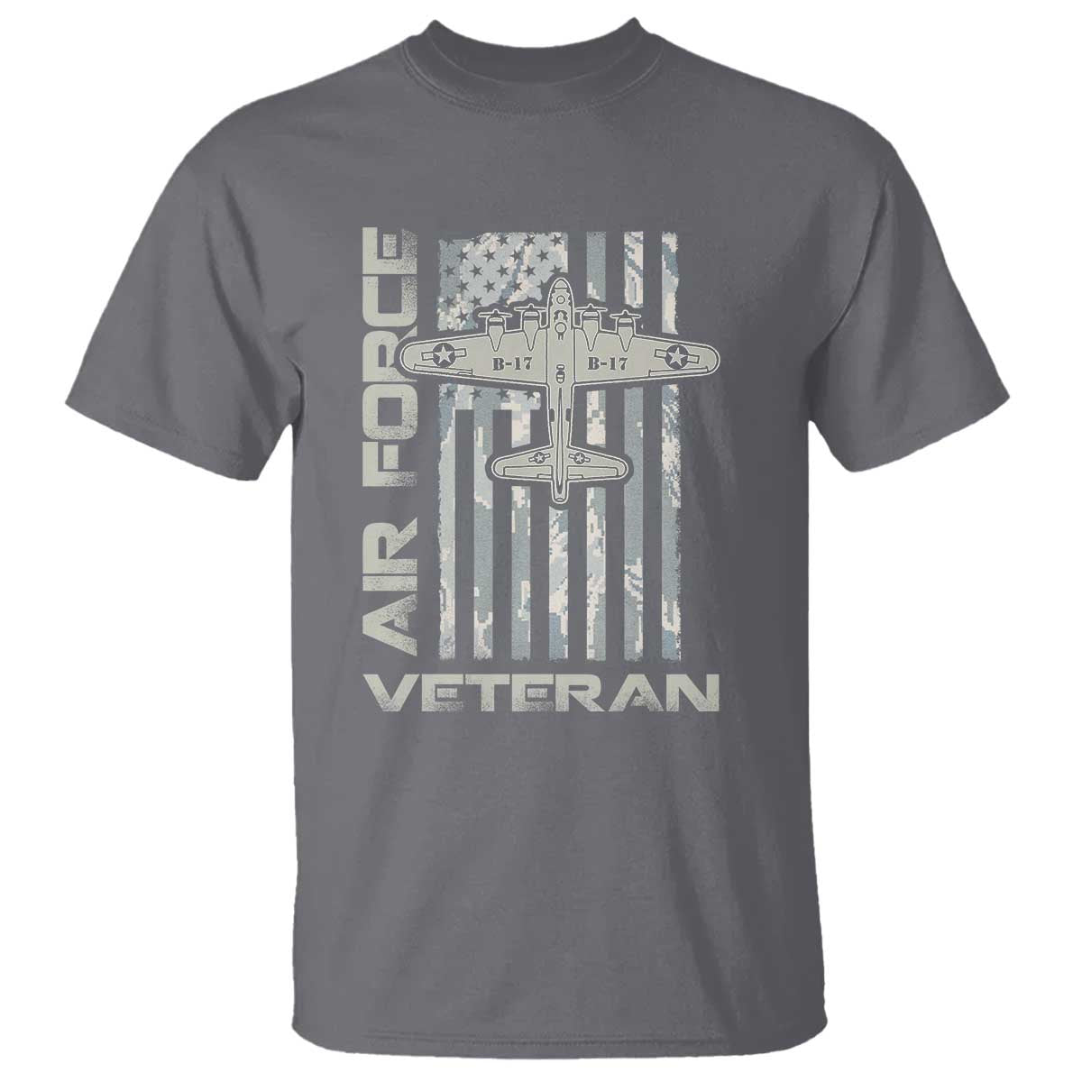 Air Force Veteran T Shirt Vintage Camo USA Flag Veterans TS10 Charcoal Print Your Wear