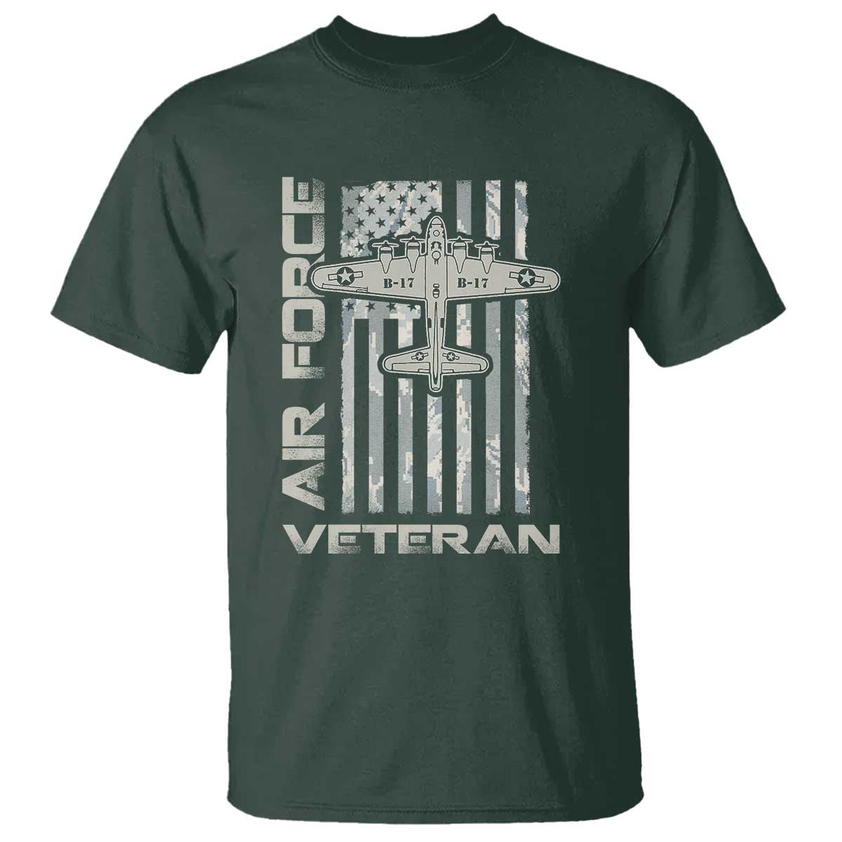 Air Force Veteran T Shirt Vintage Camo USA Flag Veterans TS10 Dark Forest Green Print Your Wear