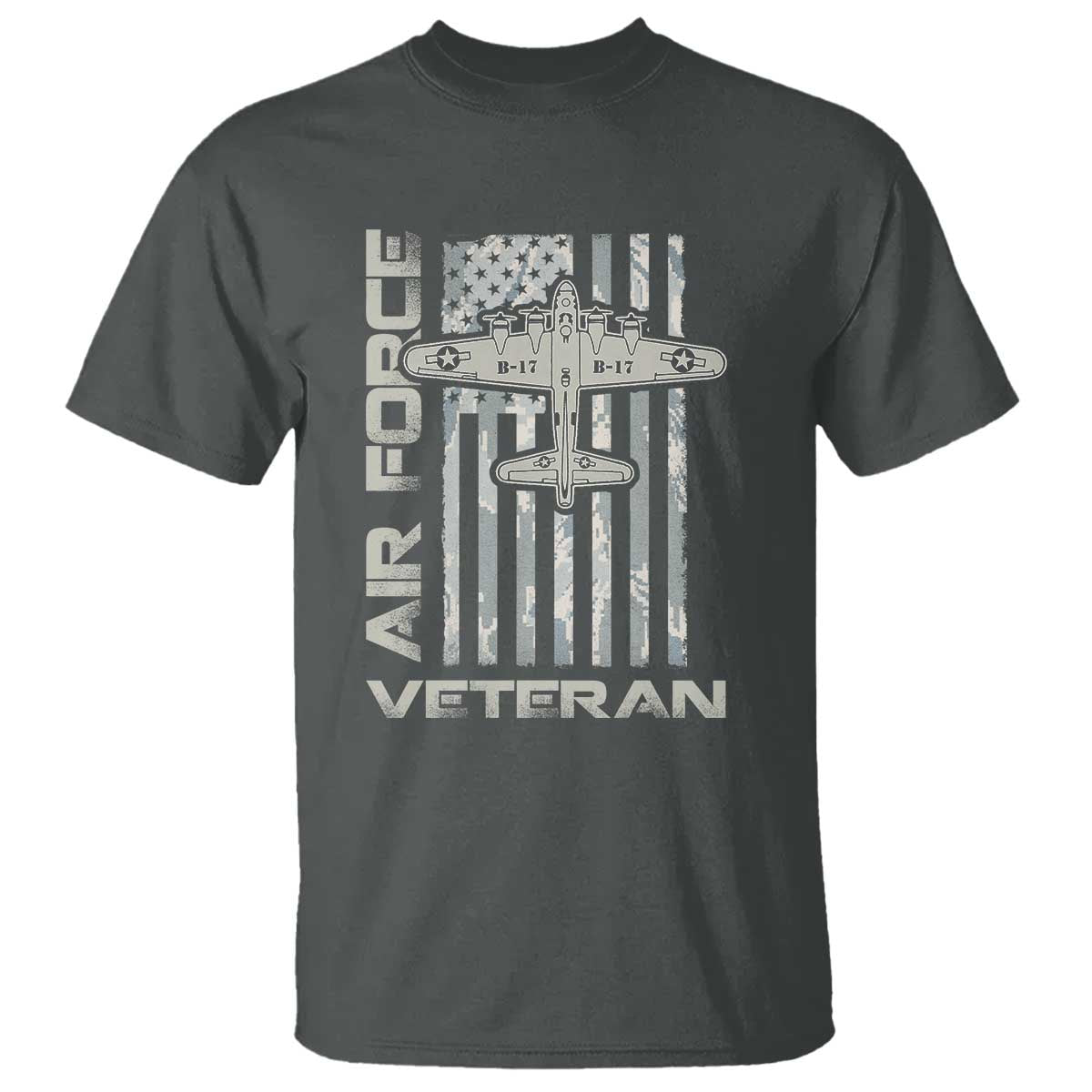 Air Force Veteran T Shirt Vintage Camo USA Flag Veterans TS10 Dark Heather Print Your Wear