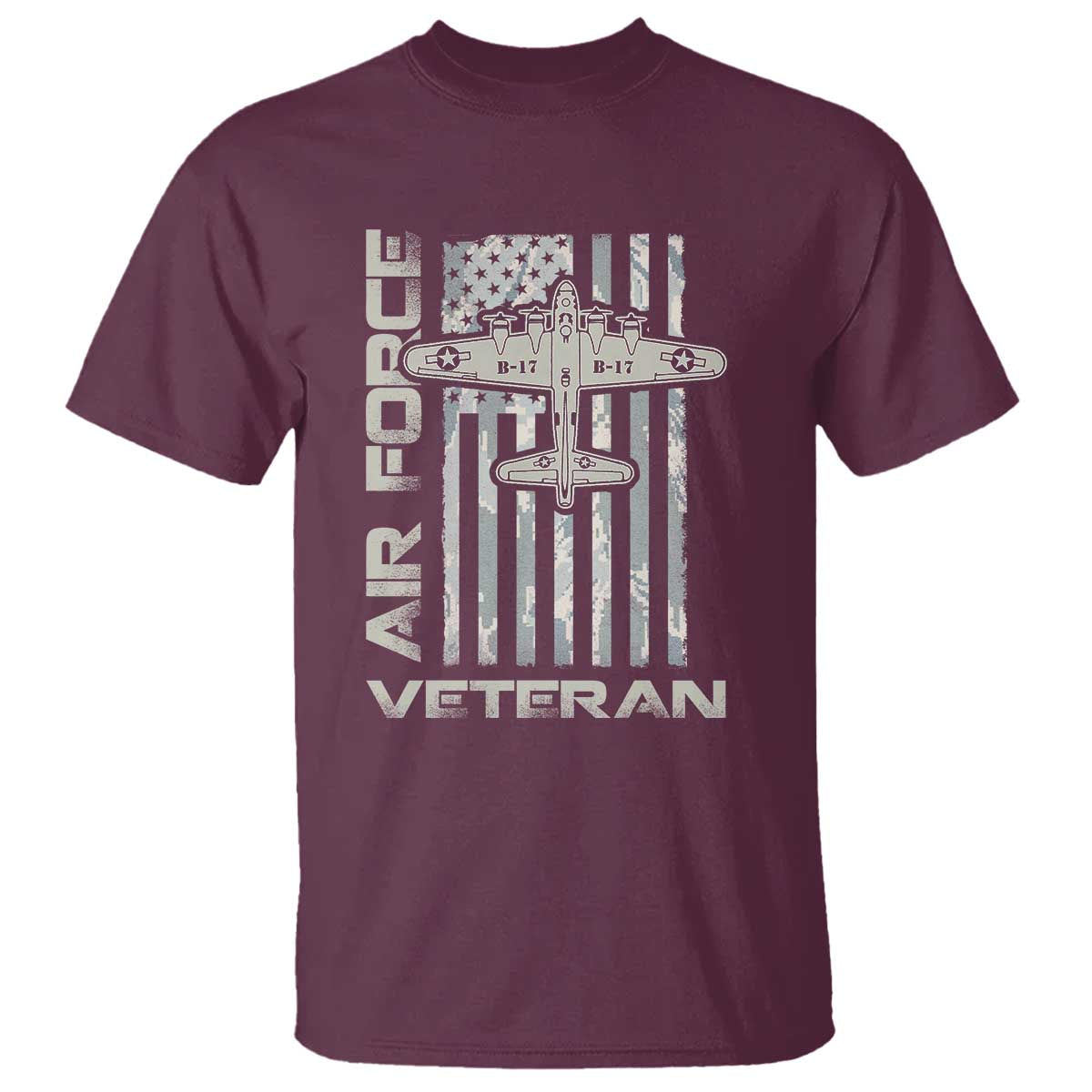 Air Force Veteran T Shirt Vintage Camo USA Flag Veterans TS10 Maroon Print Your Wear