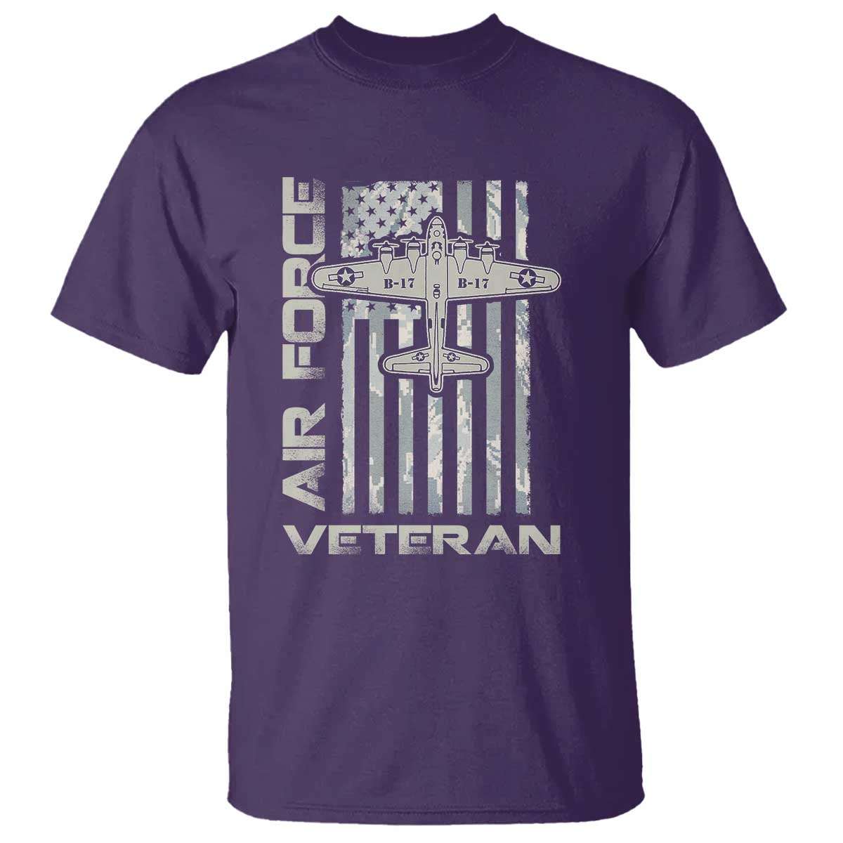 Air Force Veteran T Shirt Vintage Camo USA Flag Veterans TS10 Purple Print Your Wear