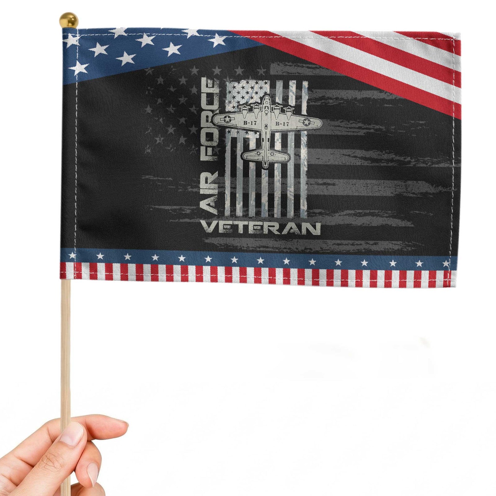 Air Force Veteran Patriotic Handheld Flag Vintage Camo USA Flag Veterans TS10 Distressed 8.2