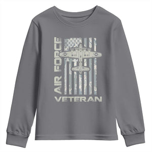 Air Force Veteran Youth Sweatshirt Vintage Camo USA Flag Veterans TS10 Charcoal Print Your Wear