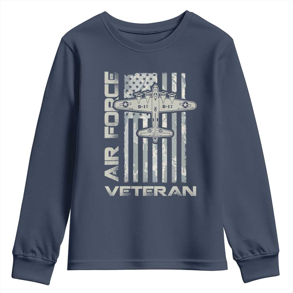 Air Force Veteran Youth Sweatshirt Vintage Camo USA Flag Veterans TS10 Navy Print Your Wear