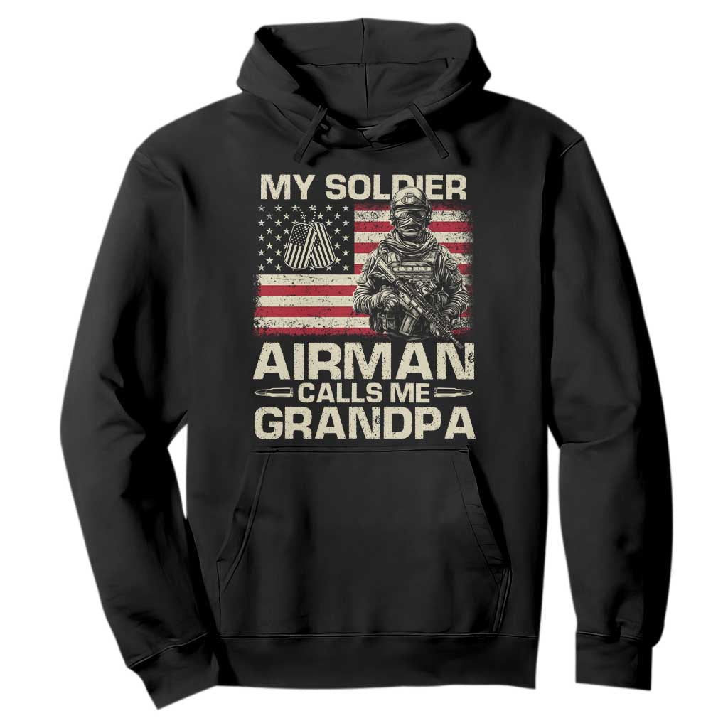 Proud Air Force Grandpa Hoodie My Soldier Airman Calls Me Grandpa US Flag TS10 Black Print Your Wear