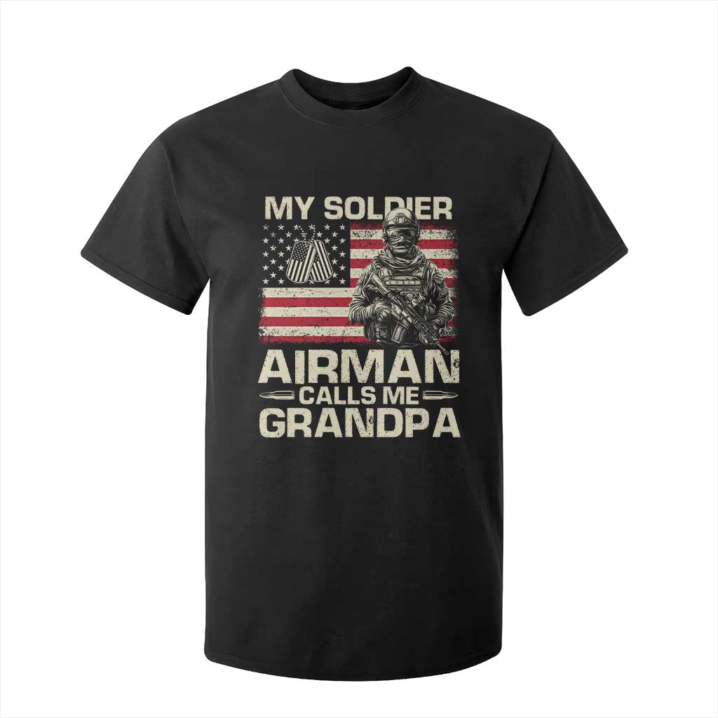 Proud Air Force Grandpa T Shirt For Kid My Soldier Airman Calls Me Grandpa US Flag TS10 Black Print Your Wear