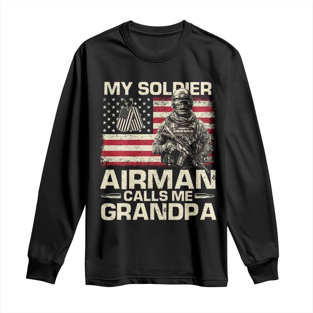 Proud Air Force Grandpa Long Sleeve Shirt My Soldier Airman Calls Me Grandpa US Flag TS10 Black Print Your Wear