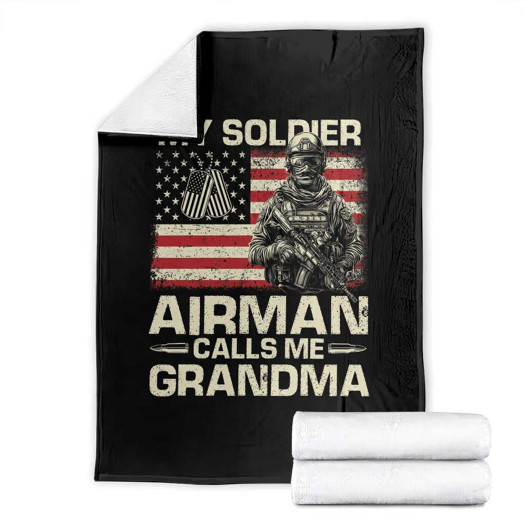 Proud Air Force Grandma Throw Blanket My Soldier Airman Calls Me Grandma US Flag TS10 Black Print Your Wear