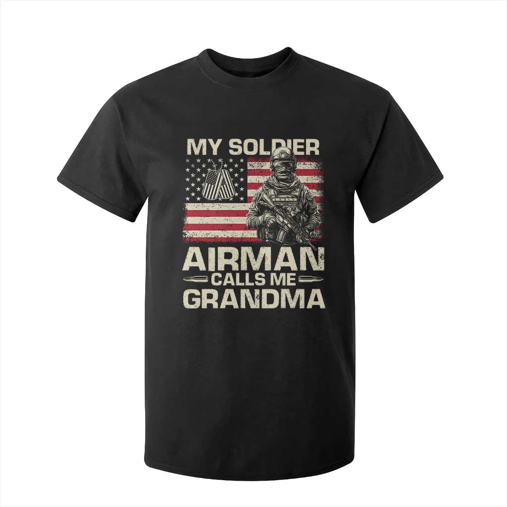 Proud Air Force Grandma T Shirt For Kid My Soldier Airman Calls Me Grandma US Flag TS10 Black Print Your Wear