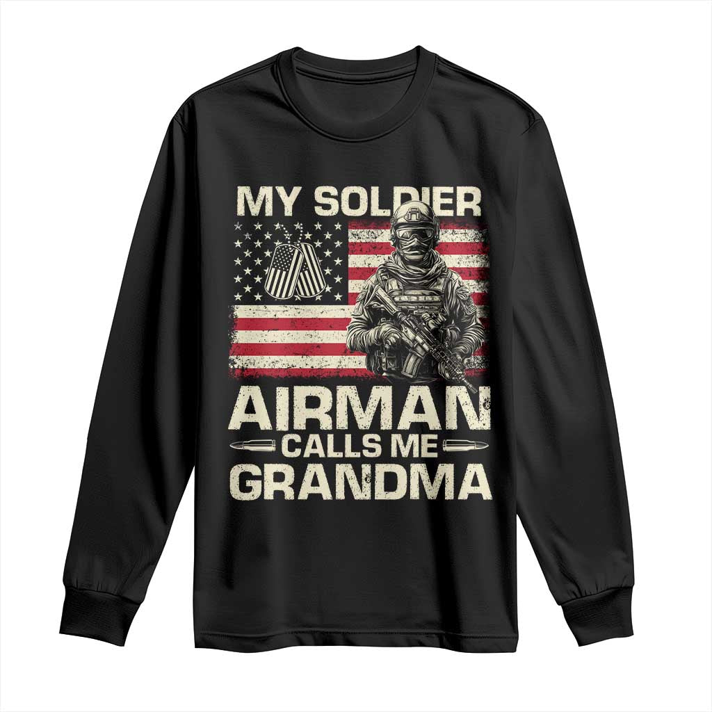 Proud Air Force Grandma Long Sleeve Shirt My Soldier Airman Calls Me Grandma US Flag TS10 Black Print Your Wear