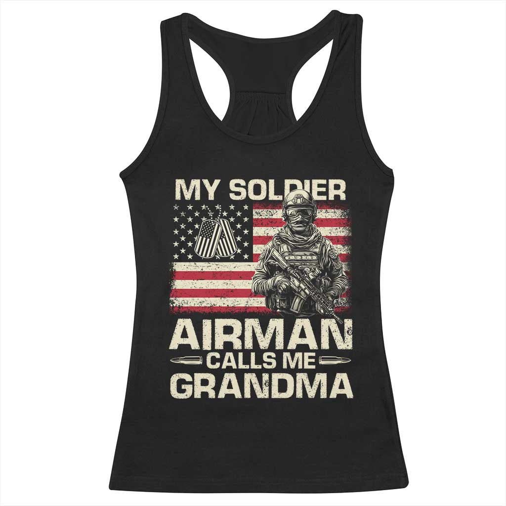 Proud Air Force Grandma Racerback Tank Top My Soldier Airman Calls Me Grandma US Flag TS10 Black Print Your Wear
