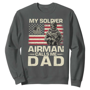 Proud Air Force Dad Sweatshirt My Soldier Airman Calls Me Dad US Flag TS10 Dark Heather Print Your Wear