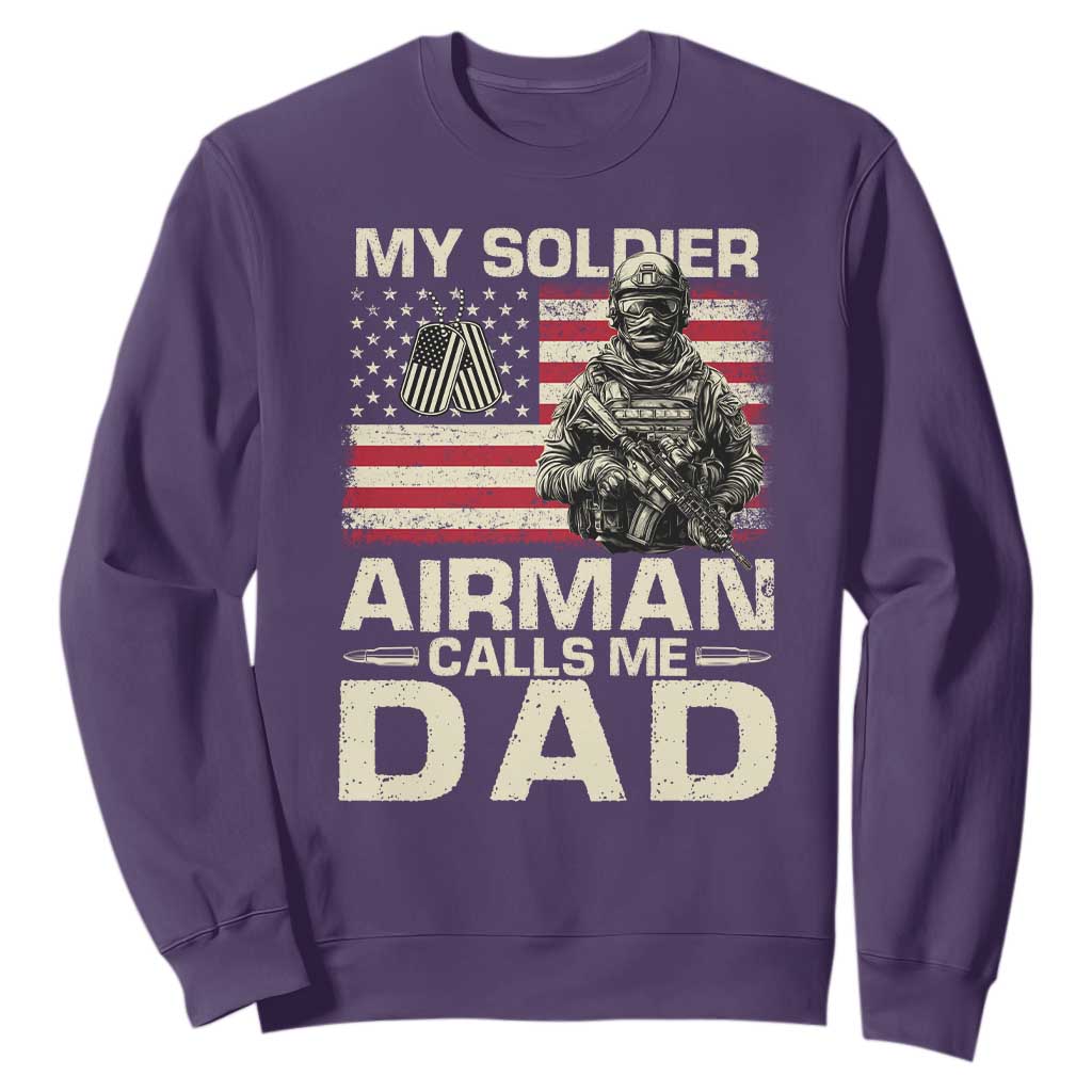 Proud Air Force Dad Sweatshirt My Soldier Airman Calls Me Dad US Flag TS10 Purple Print Your Wear