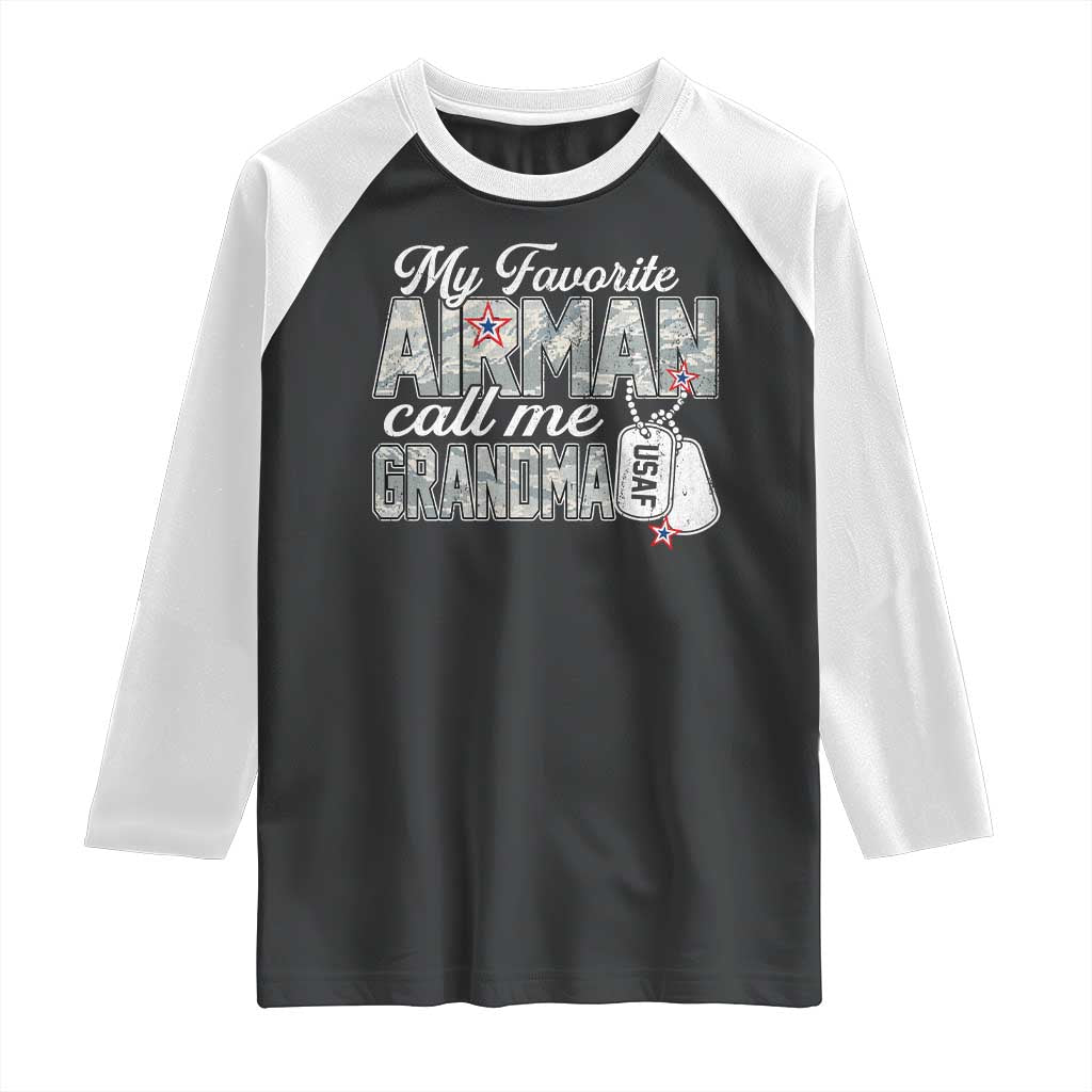 Proud Air Force Family Raglan Shirt My Favorite Airman Calls Me Grandma TS10 Black White Print Your Wear