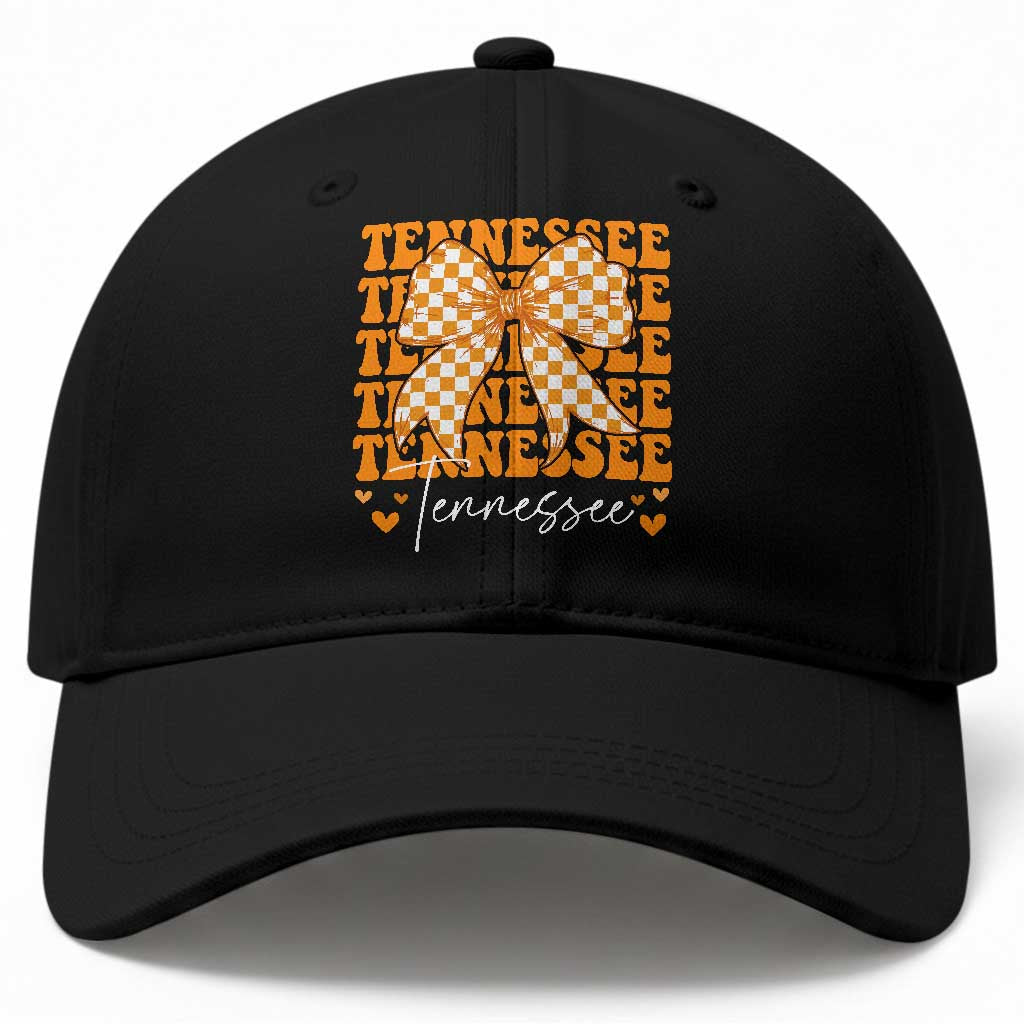 Vintage Tennessee Coquette Bow Baseball Cap Retro TN Orange Checkered Print US State TS10 Print Your Wear