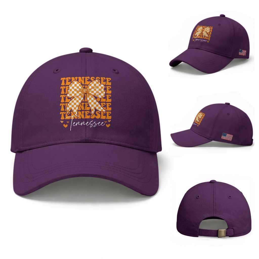 Vintage Tennessee Coquette Bow Baseball Cap Retro TN Orange Checkered Print US State TS10 Baseball Cap Universal Fit Purple Print Your Wear