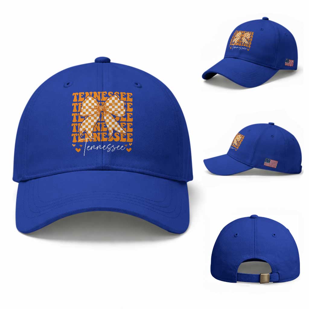 Vintage Tennessee Coquette Bow Baseball Cap Retro TN Orange Checkered Print US State TS10 Baseball Cap Universal Fit Royal Blue Print Your Wear