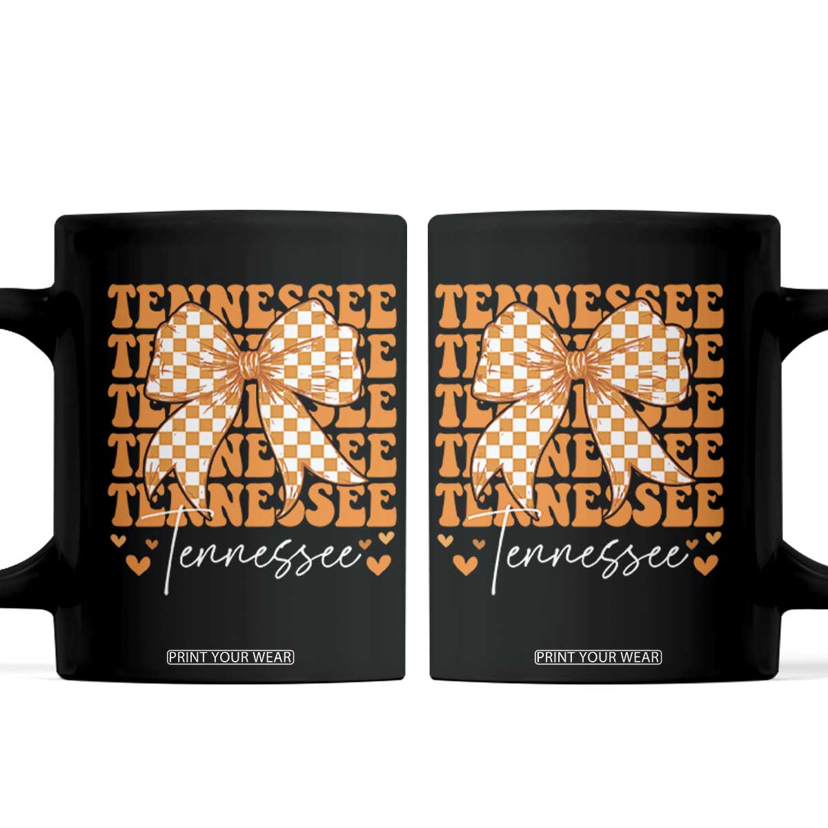 Vintage Tennessee Coquette Bow Coffee Mug Retro TN Orange Checkered Print US State TS10 Black Print Your Wear
