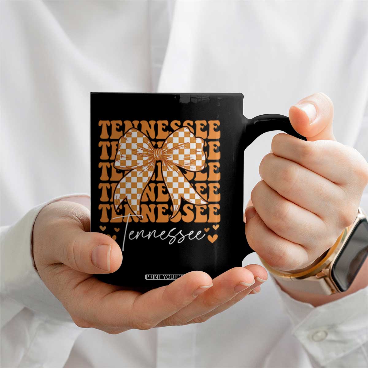 Vintage Tennessee Coquette Bow Coffee Mug Retro TN Orange Checkered Print US State TS10 Print Your Wear