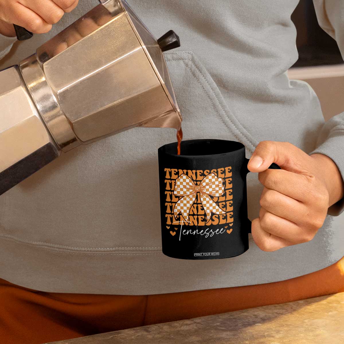Vintage Tennessee Coquette Bow Coffee Mug Retro TN Orange Checkered Print US State TS10 Print Your Wear