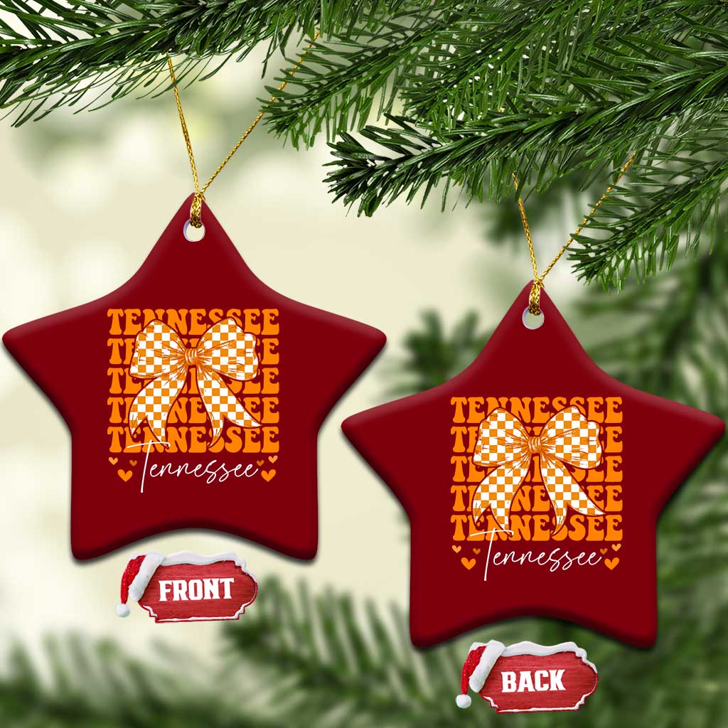 Vintage Tennessee Coquette Bow Ceramic Ornament Retro TN Orange Checkered Print US State TS10 Print Your Wear