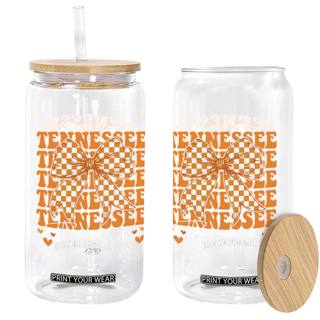 Vintage Tennessee Coquette Bow Glass Can Retro TN Orange Checkered Print US State TS10 Print Your Wear