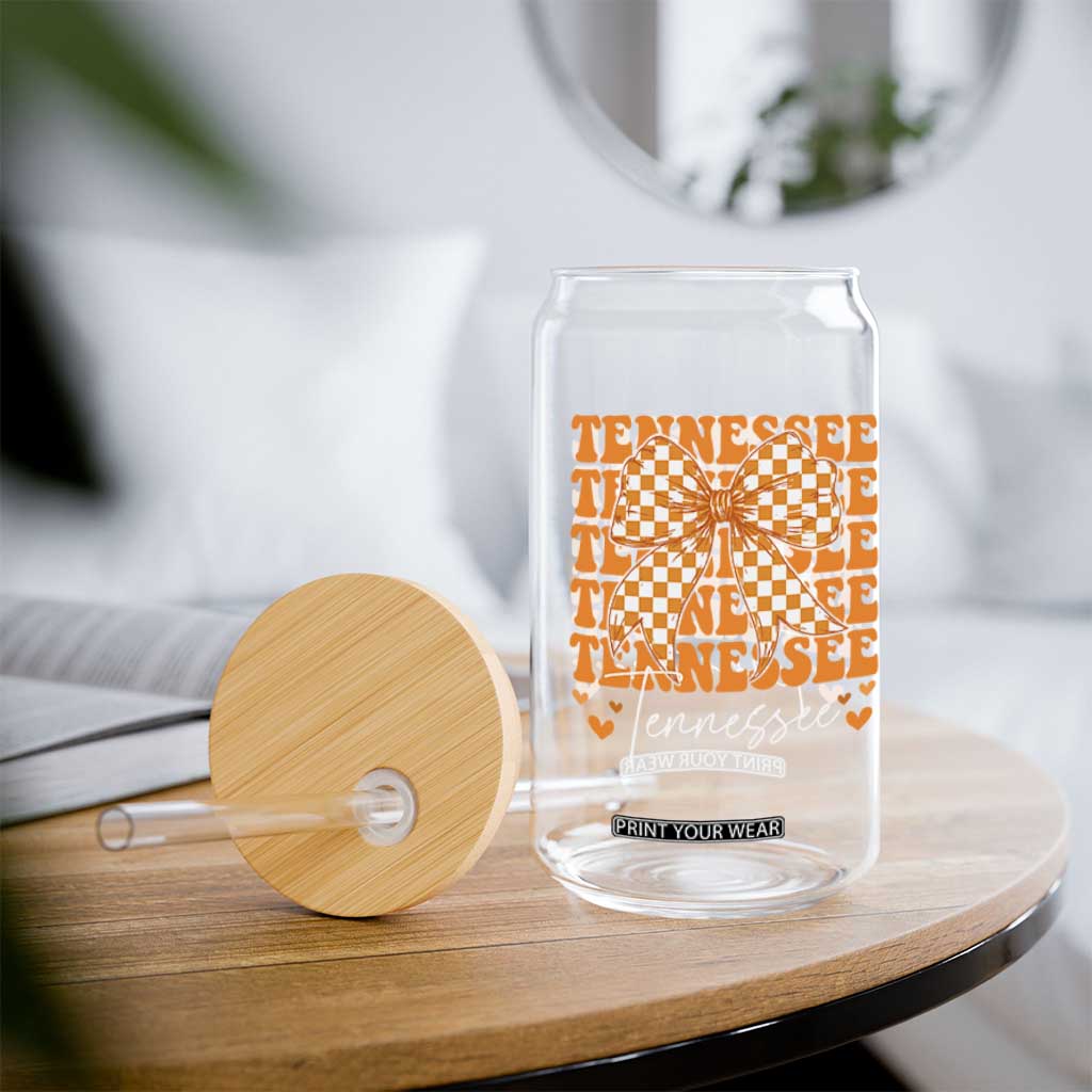 Vintage Tennessee Coquette Bow Glass Can Retro TN Orange Checkered Print US State TS10 Print Your Wear