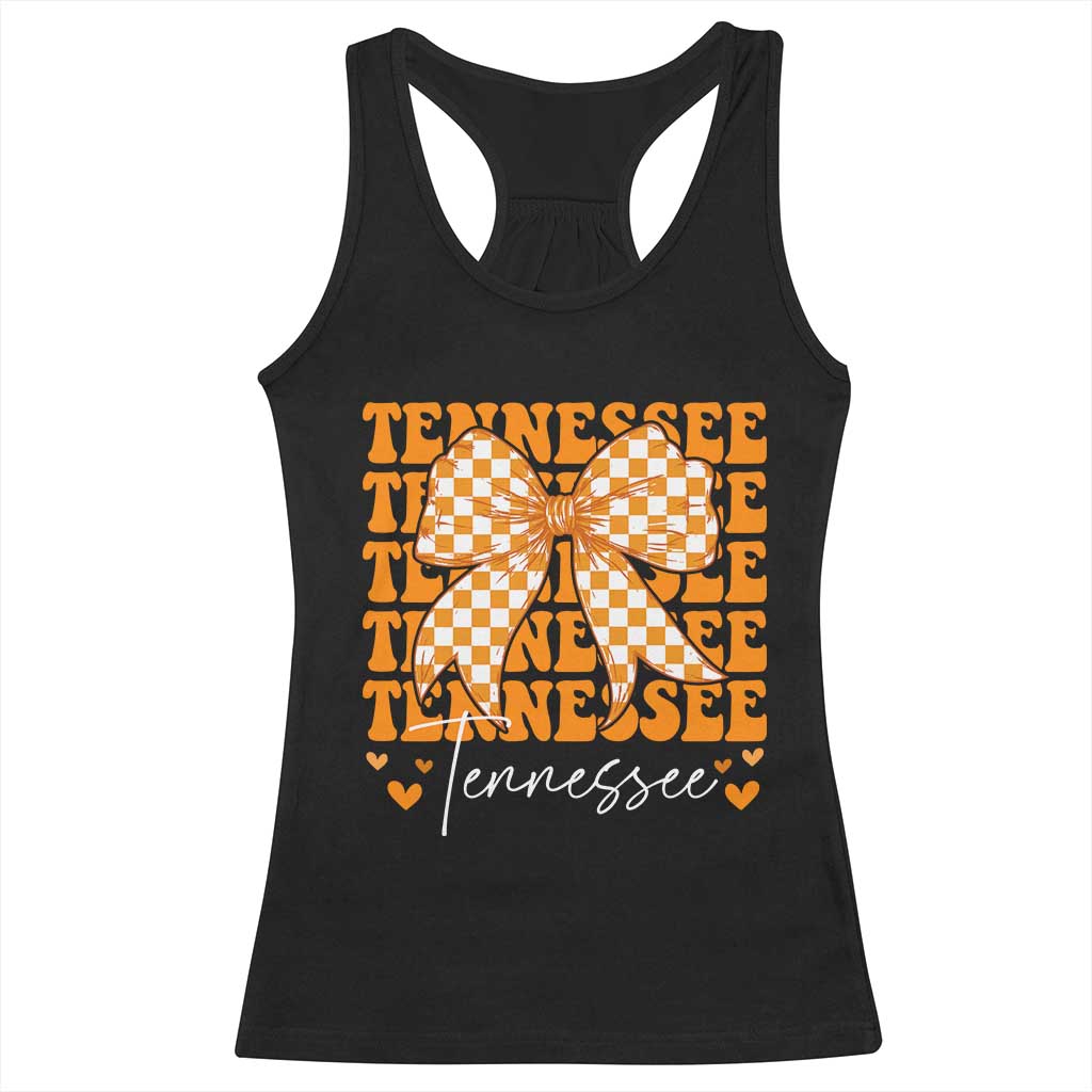 Vintage Tennessee Coquette Bow Racerback Tank Top Retro TN Orange Checkered Print US State TS10 Black Print Your Wear