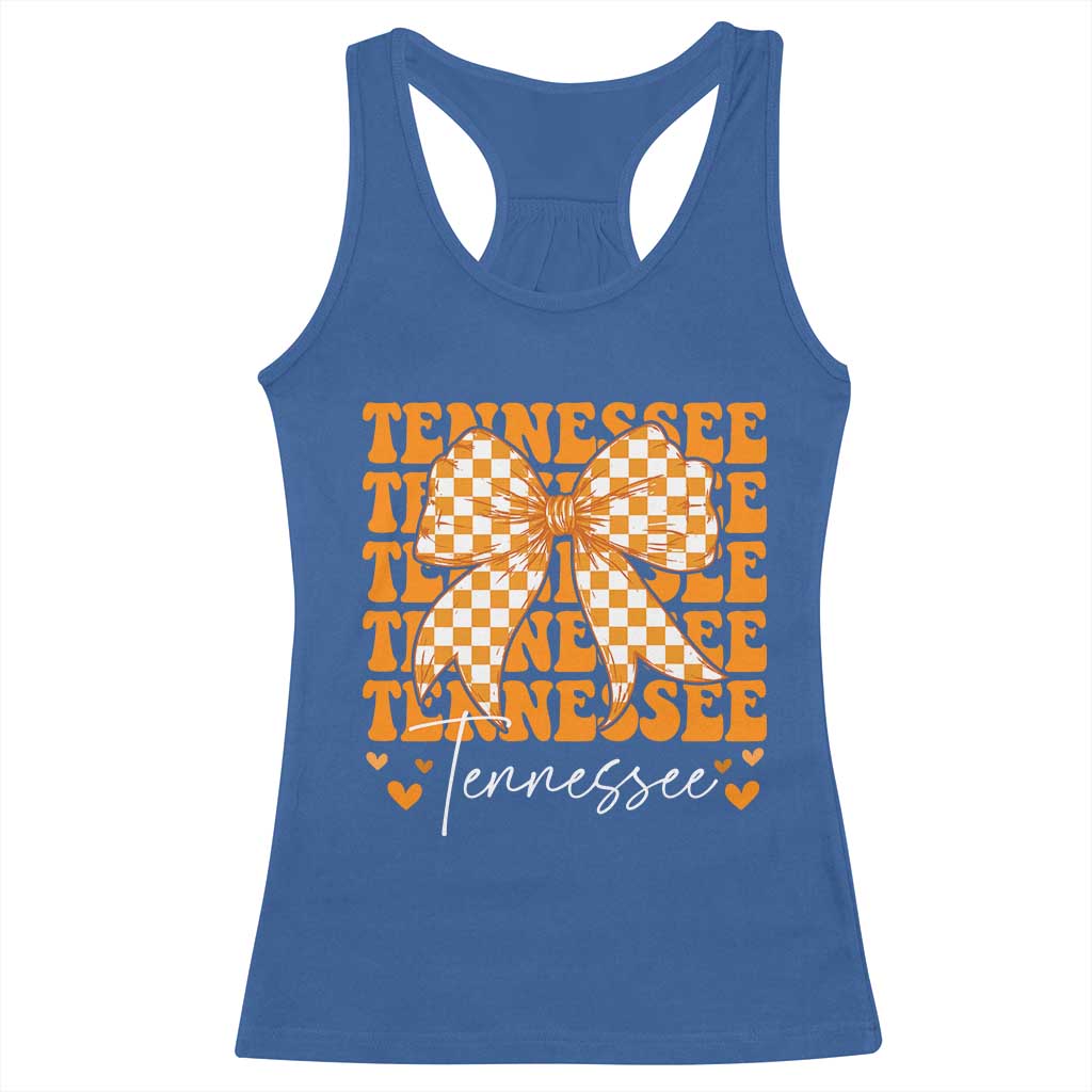 Vintage Tennessee Coquette Bow Racerback Tank Top Retro TN Orange Checkered Print US State TS10 Royal Blue Print Your Wear