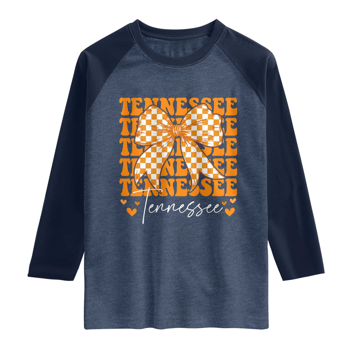 Vintage Tennessee Coquette Bow Raglan Shirt Retro TN Orange Checkered Print US State TS10 Heather Denim Navy Print Your Wear