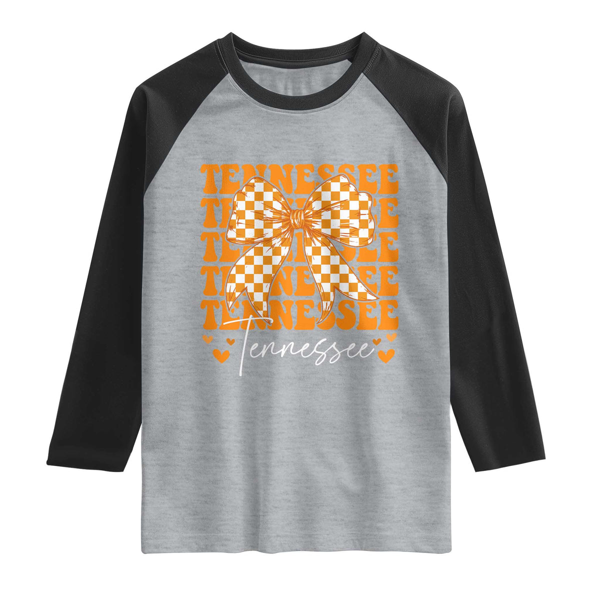 Vintage Tennessee Coquette Bow Raglan Shirt Retro TN Orange Checkered Print US State TS10 Heather Gray Black Print Your Wear