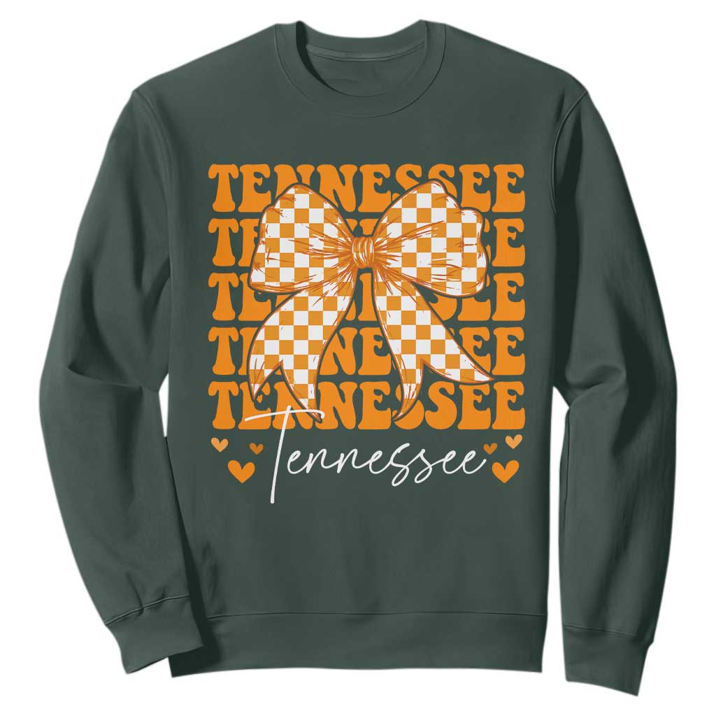 Vintage Tennessee Coquette Bow Sweatshirt Retro TN Orange Checkered Print US State TS10 Dark Forest Green Print Your Wear