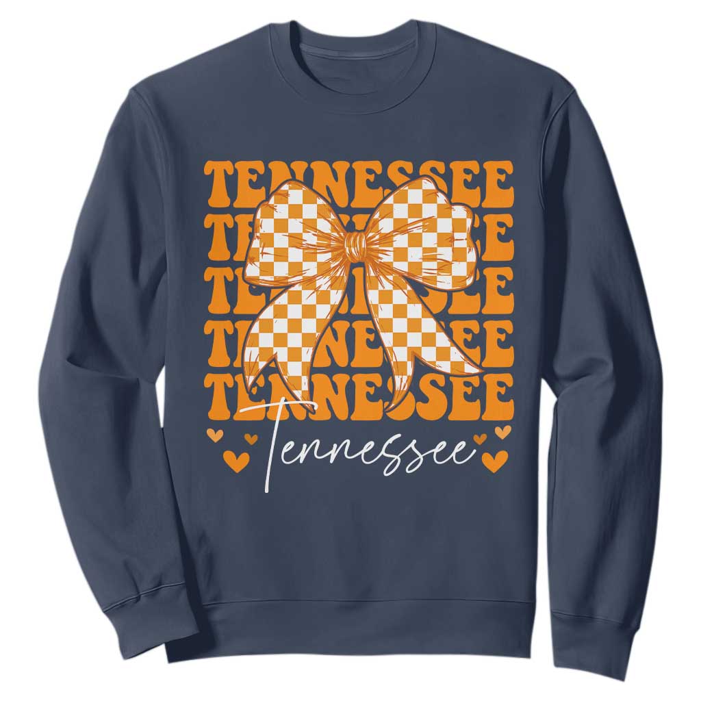 Vintage Tennessee Coquette Bow Sweatshirt Retro TN Orange Checkered Print US State TS10 Navy Print Your Wear