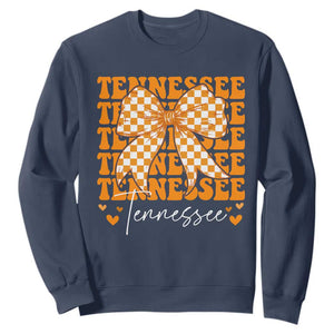 Vintage Tennessee Coquette Bow Sweatshirt Retro TN Orange Checkered Print US State TS10 Navy Print Your Wear