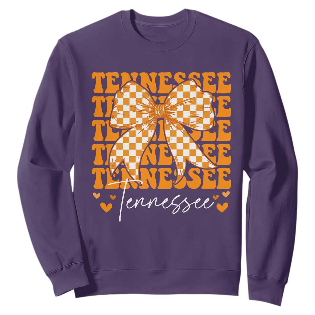 Vintage Tennessee Coquette Bow Sweatshirt Retro TN Orange Checkered Print US State TS10 Purple Print Your Wear