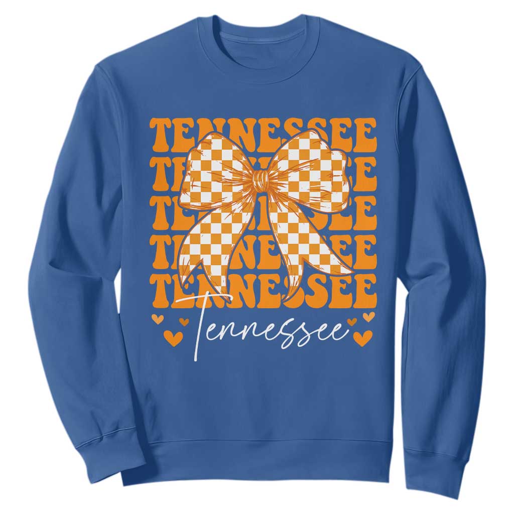 Vintage Tennessee Coquette Bow Sweatshirt Retro TN Orange Checkered Print US State TS10 Royal Blue Print Your Wear