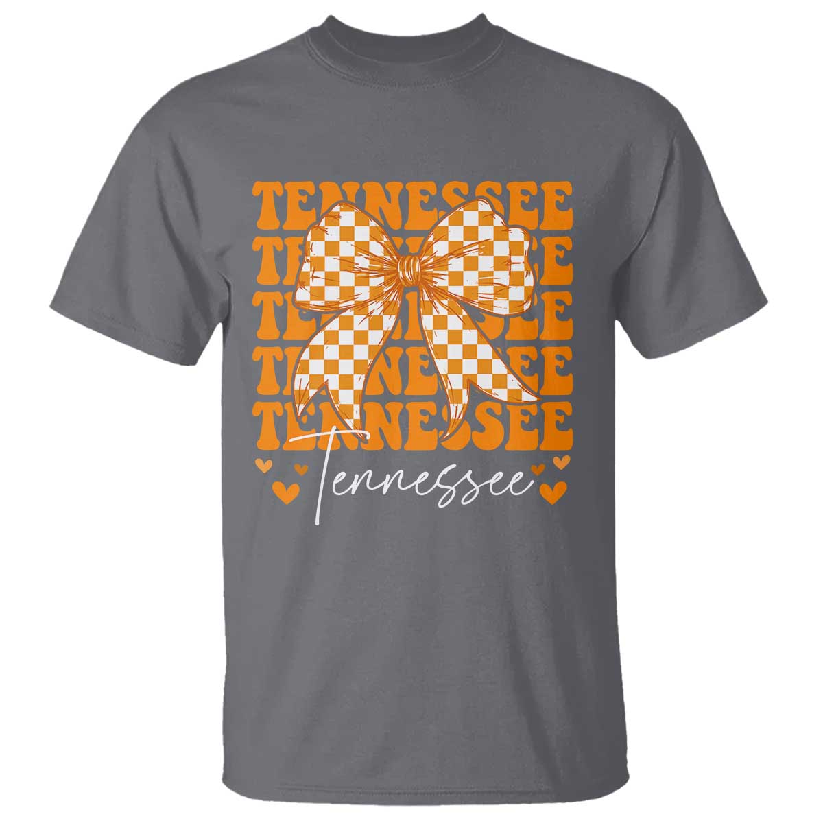 Vintage Tennessee Coquette Bow T Shirt Retro TN Orange Checkered Print US State TS10 Charcoal Print Your Wear
